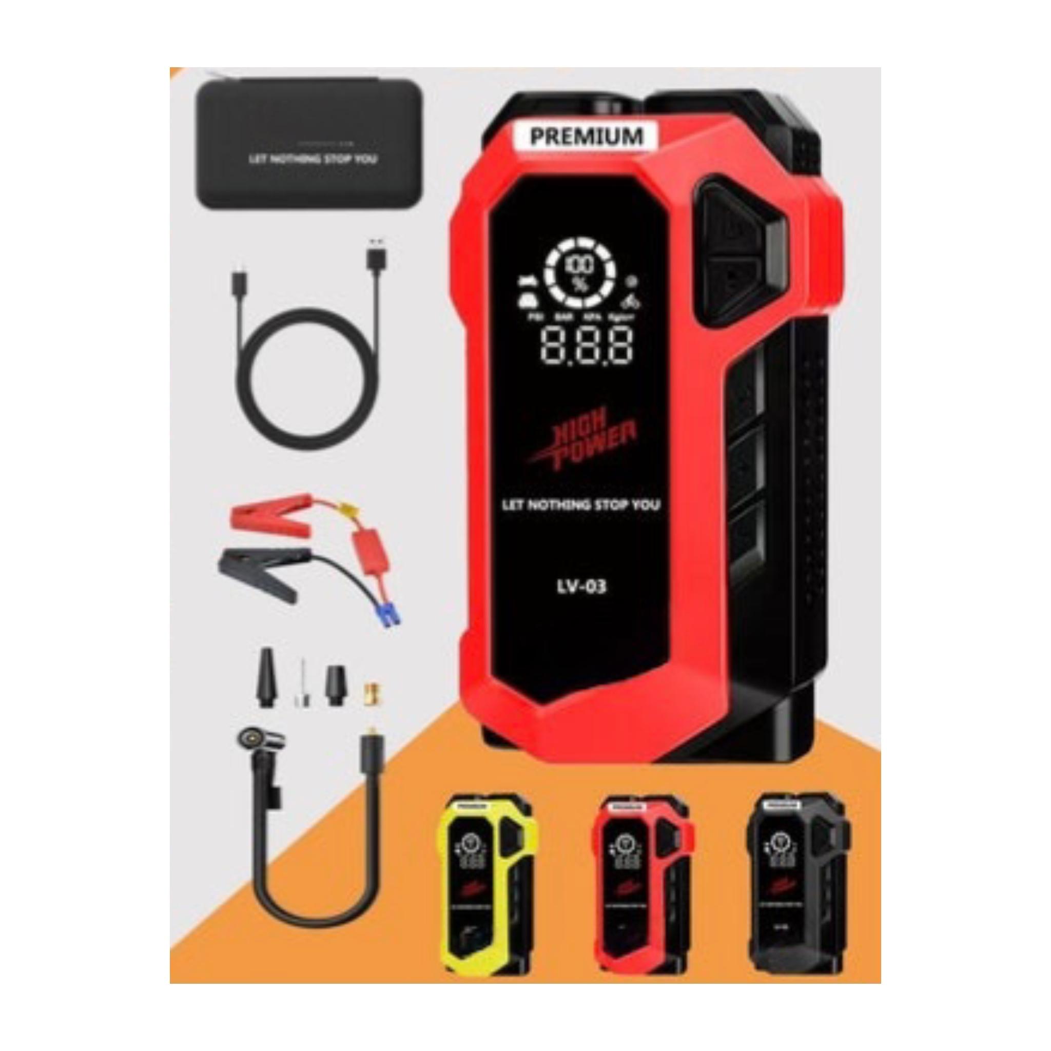 LV-03 Car Jump Starter, 12V 10000mAh, 4-in-1 Portable Power Bank with LED Light, Black and Red