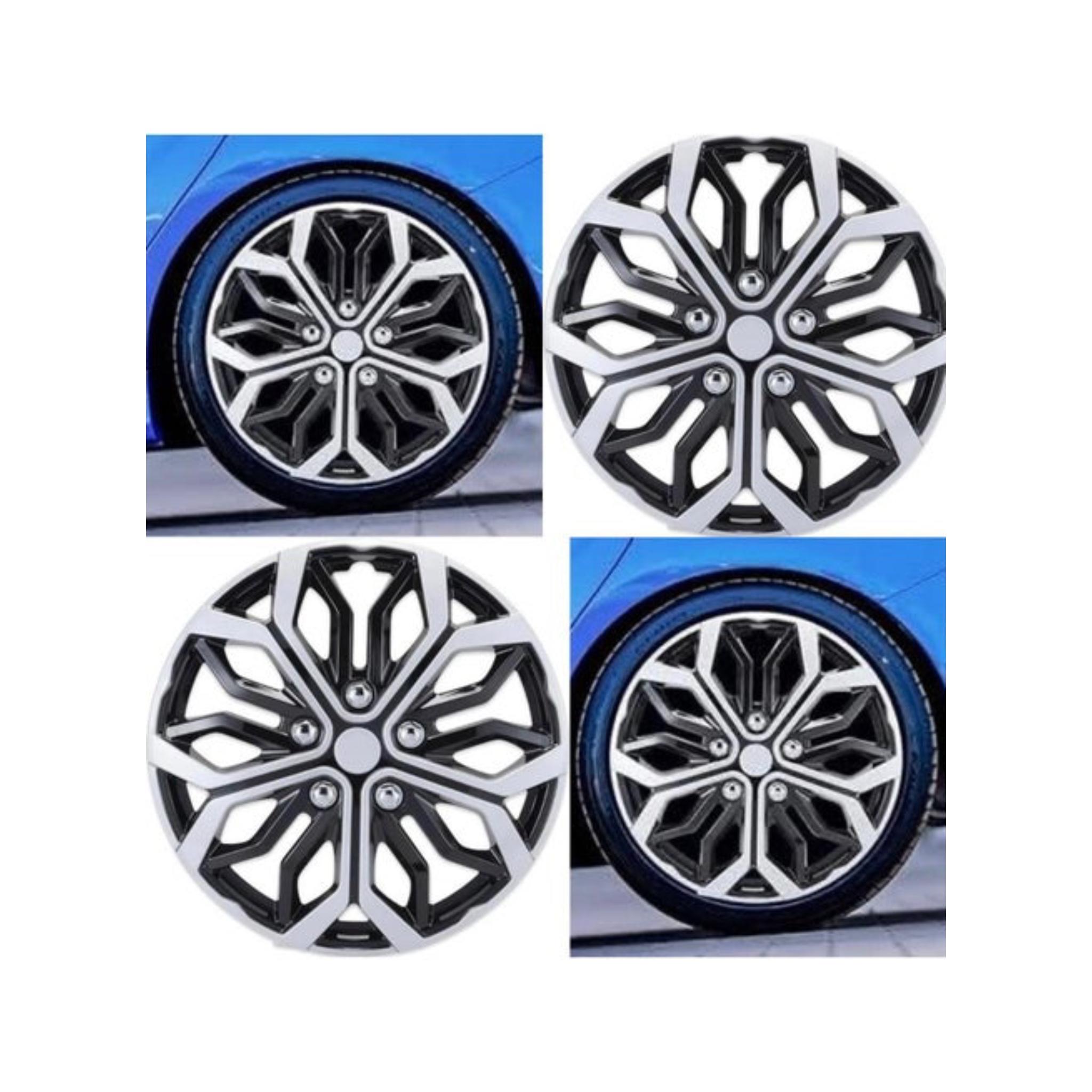Wheel Covers, Black and Silver Snowflake Design, Set of 4