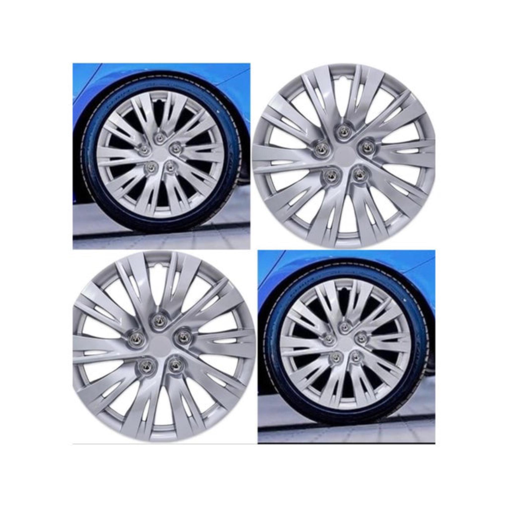 Wheel Covers Hub Caps, Silver Finish, Set of 4, Modern Spoke Design