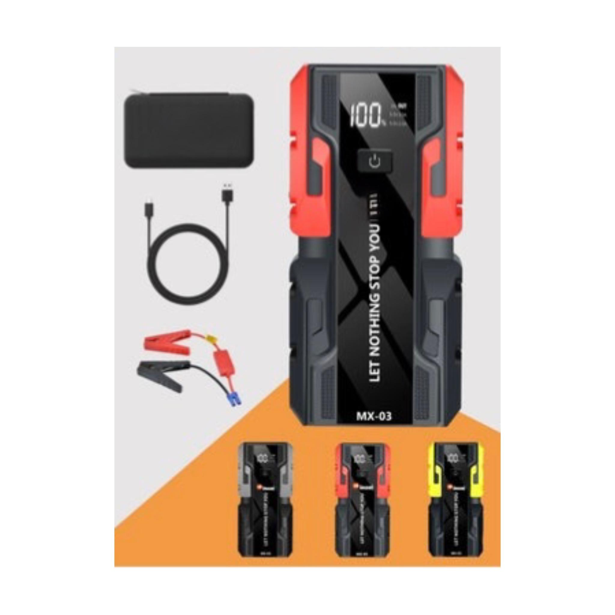 MX-03 Car Jump Starter, 12V 10000mAh, 3-in-1 Portable Power Bank with LED Light, Black and Red