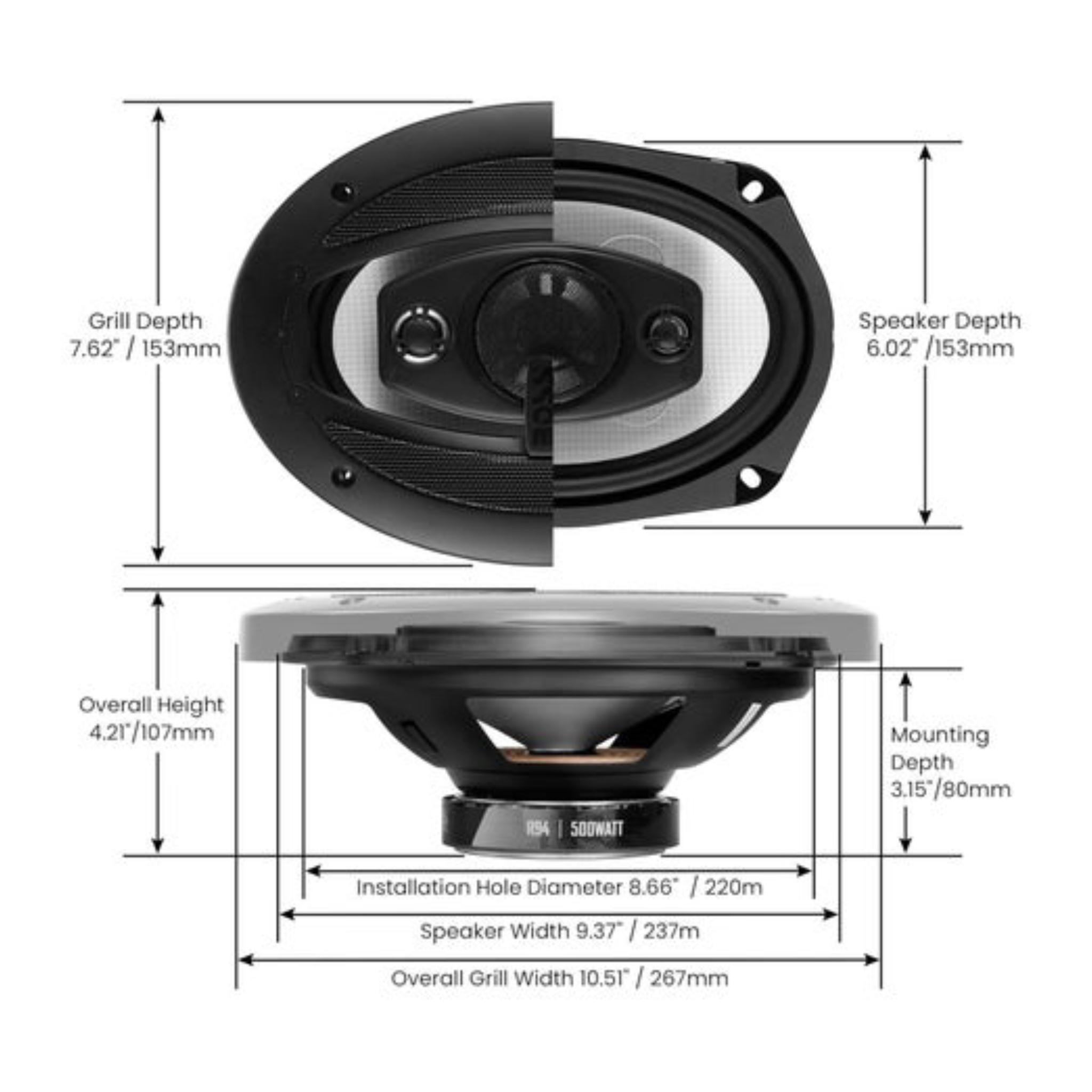 Boss Riot Series Car Stereo Door Speakers - 500 Watts Max, 4 Way, Tweeters, Coaxial,Black, 6 x 9 Inch, R94 - Image 2