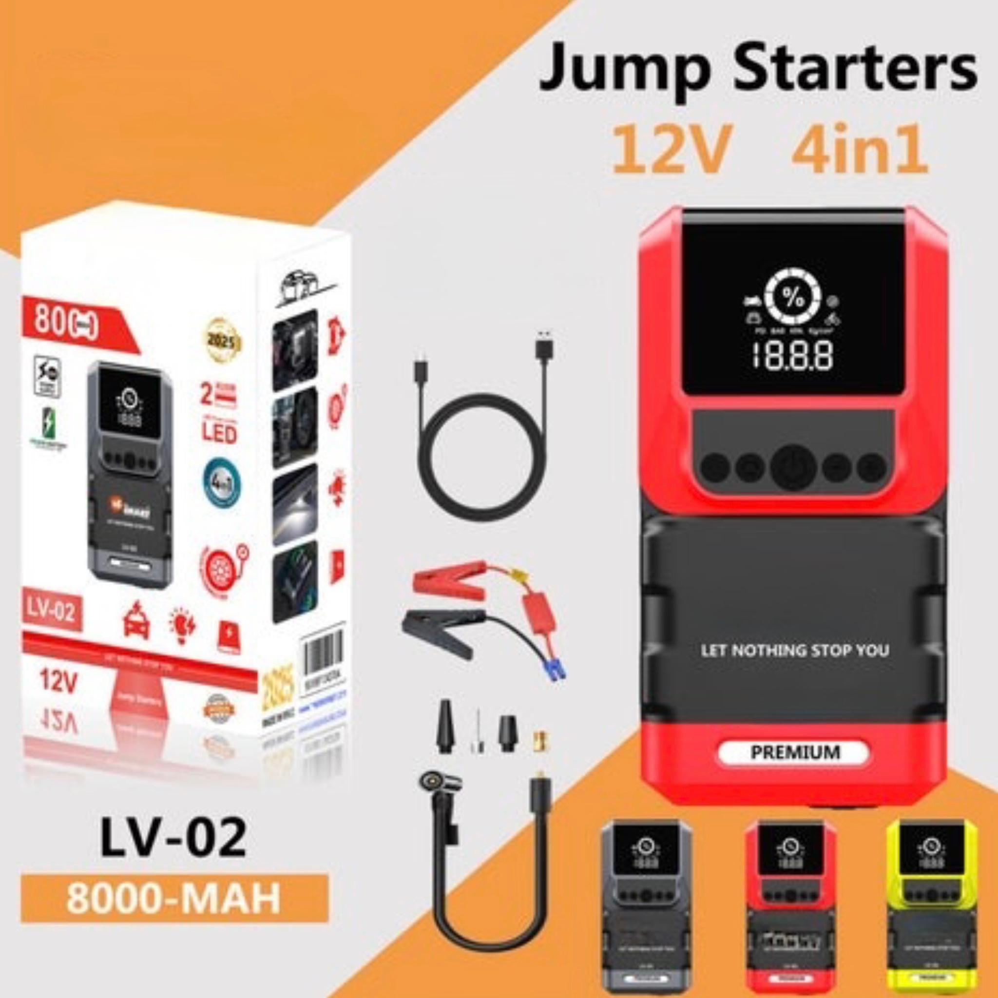 LV-02 Car Jump Starter, 12V 8000mAh, 4-in-1 Portable Power Bank with LED Light, Black and Red - Image 2