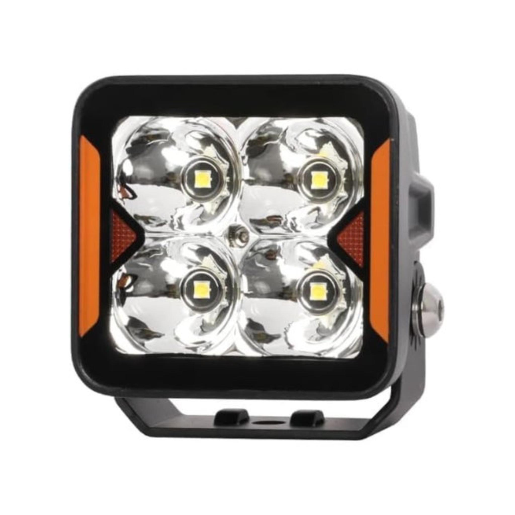 LED Work Light, 4-Head Portable Flood Light with Black Housing, High-Intensity Illumination, Orange Accent