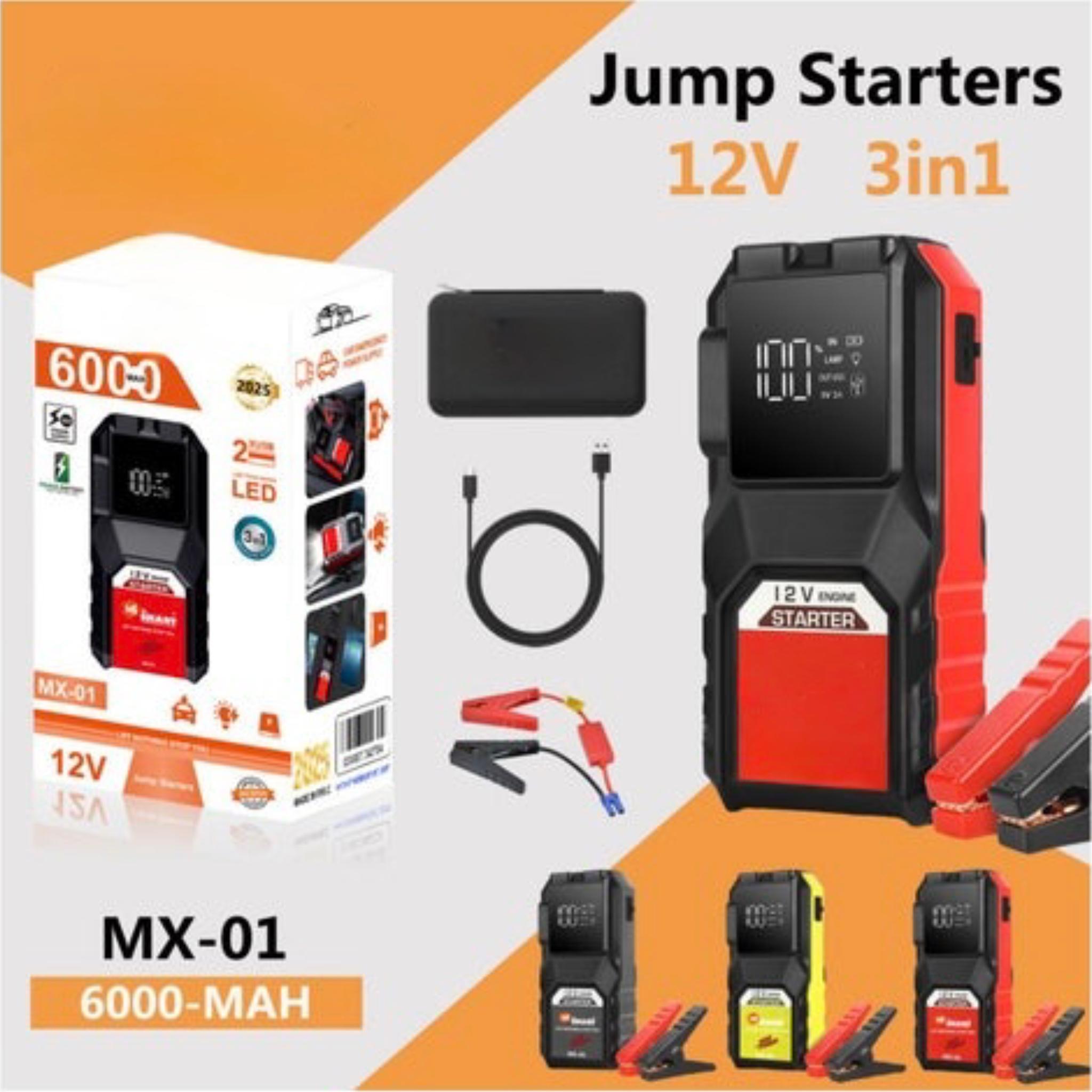 MX-01 Car Jump Starter, 12V 6000mAh, 3-in-1 Portable Power Bank with LED Light, Black and Red - Image 2
