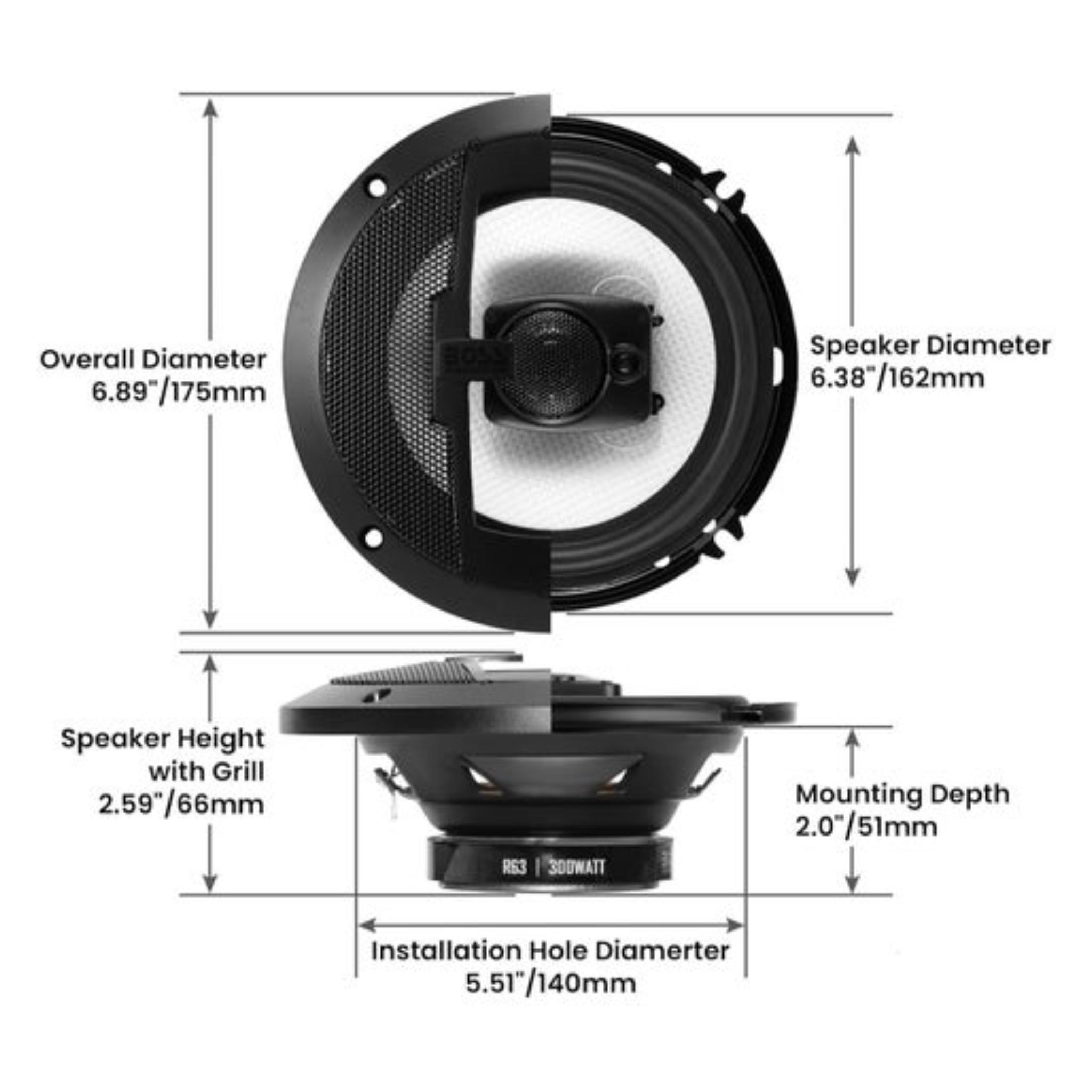 BOSS Audio Systems R63 300 Watt Per Pair, 6.5 Inch, Full Range, 3 Way Car Speakers Sold in Pairs - Image 2