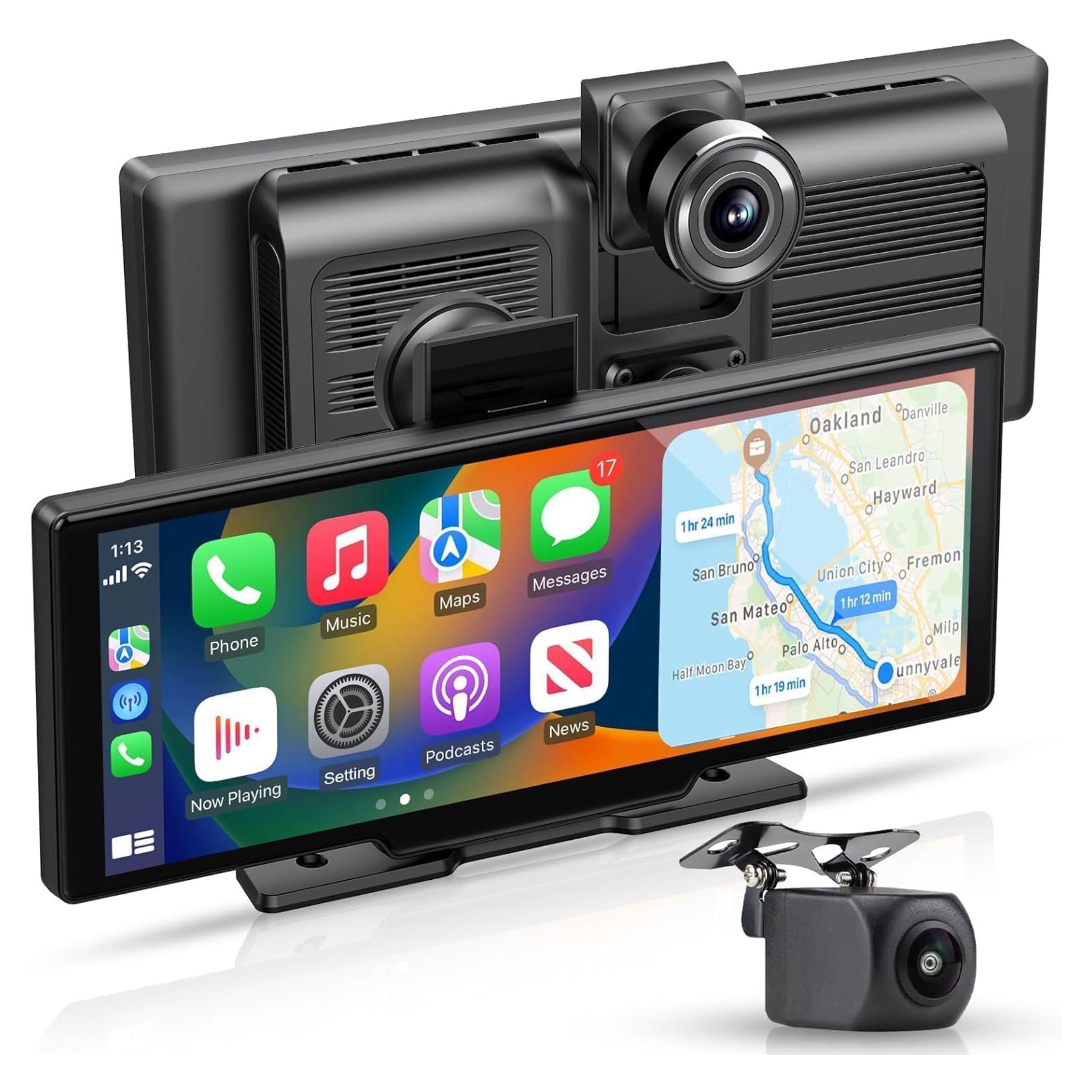 10.26-Inch Portable Wireless CarPlay & Android Auto Display, Universal 4K Dash Camera