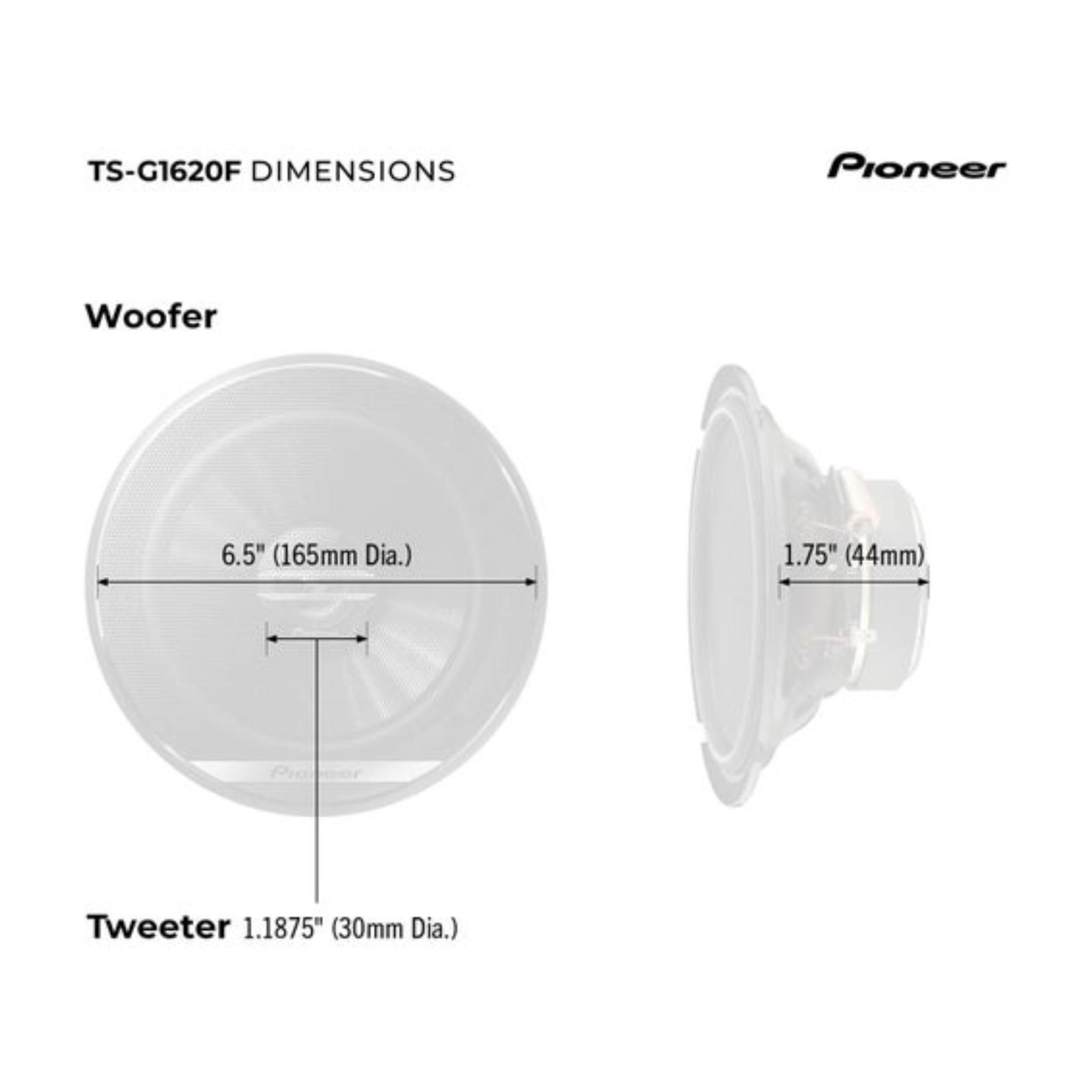Pioneer TS-G1620F, 2-Way Car Audio Speakers, Full Range, Clear Sound Quality, Easy Installation and Enhanced Bass Response, 6.5” speakers - Image 2