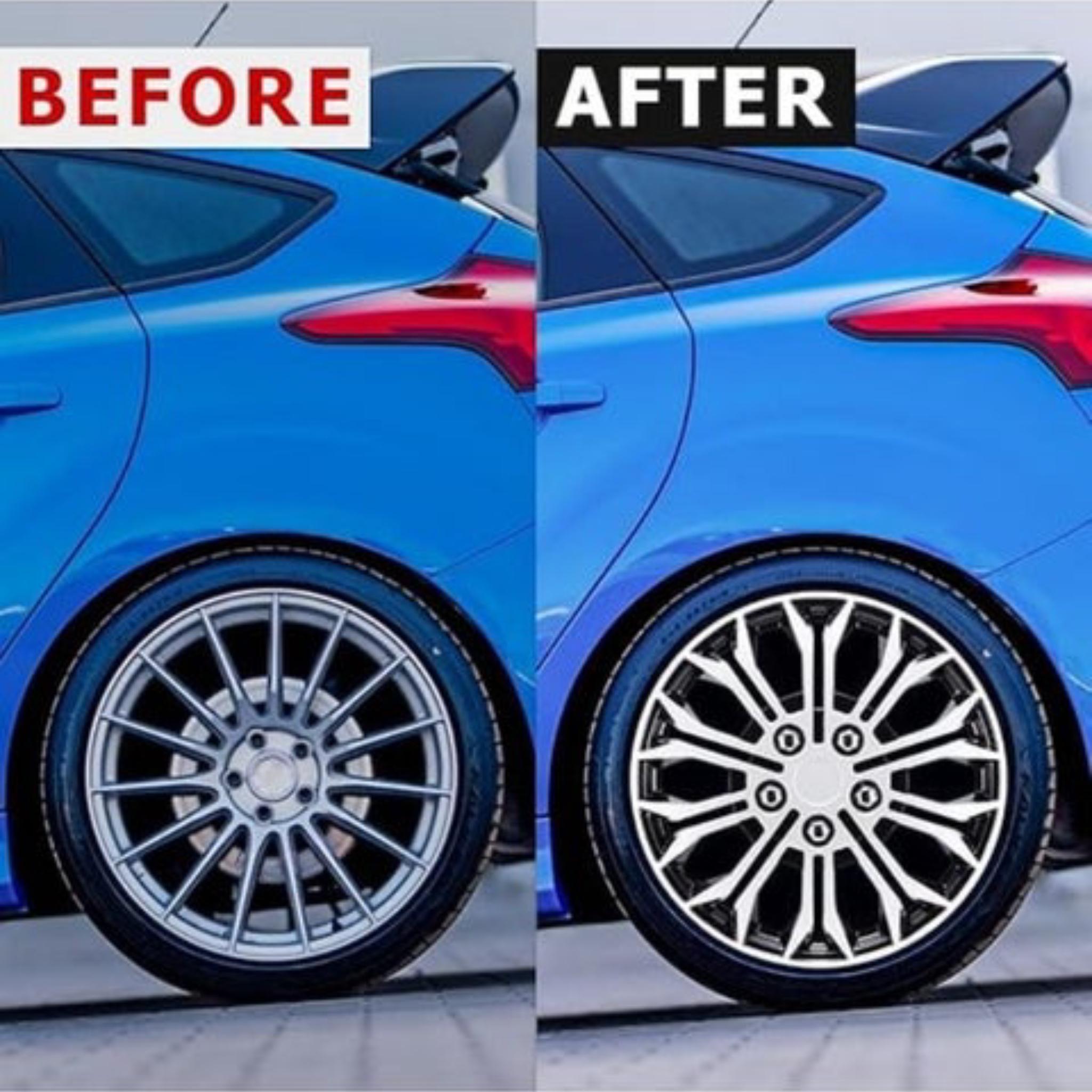 Wheel Covers, Black and Silver Spider Design Hub Caps, Set of 4 - Image 2