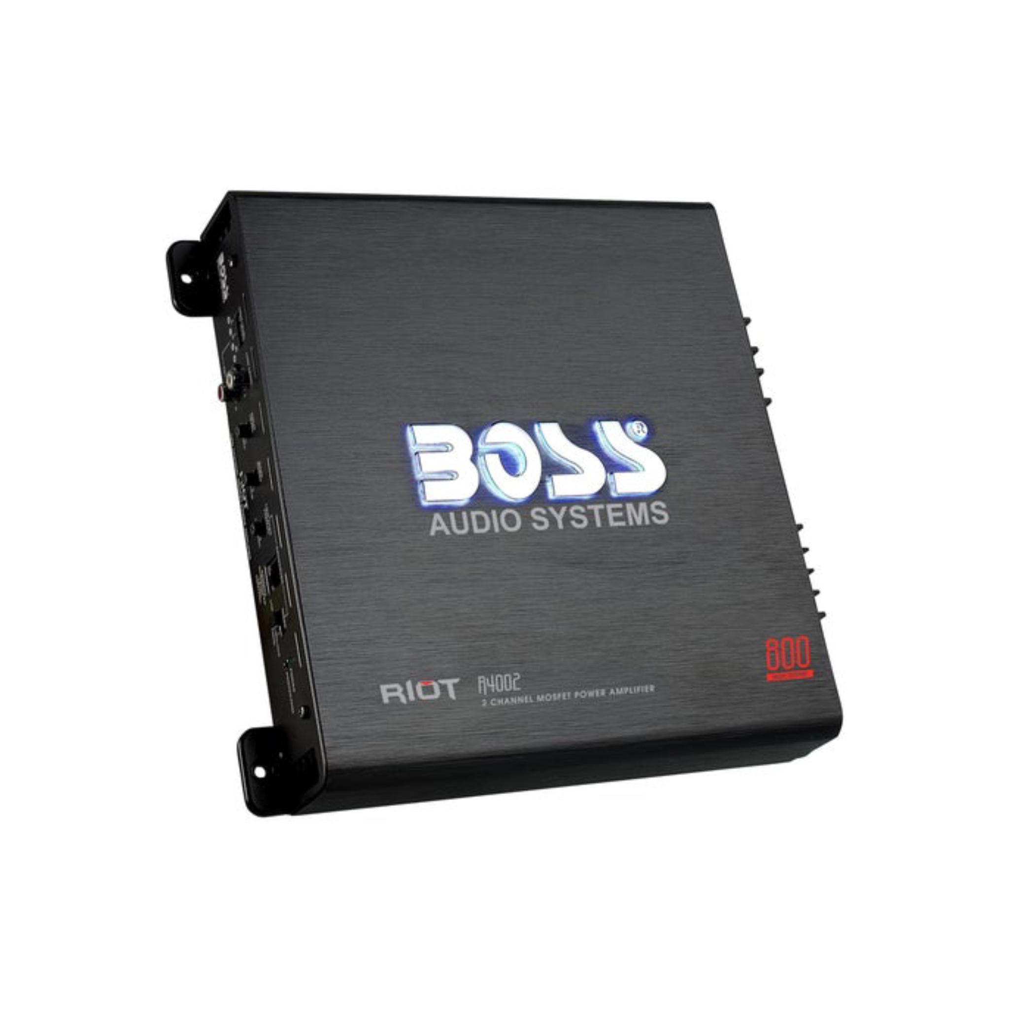 Boss Car Audio Stereo Amplifier R4002 Riot Series – 800 High Output, 2 Channel, Class A-B, 2,4 Ohm, Full Range, Bridgeable, Subwoofer