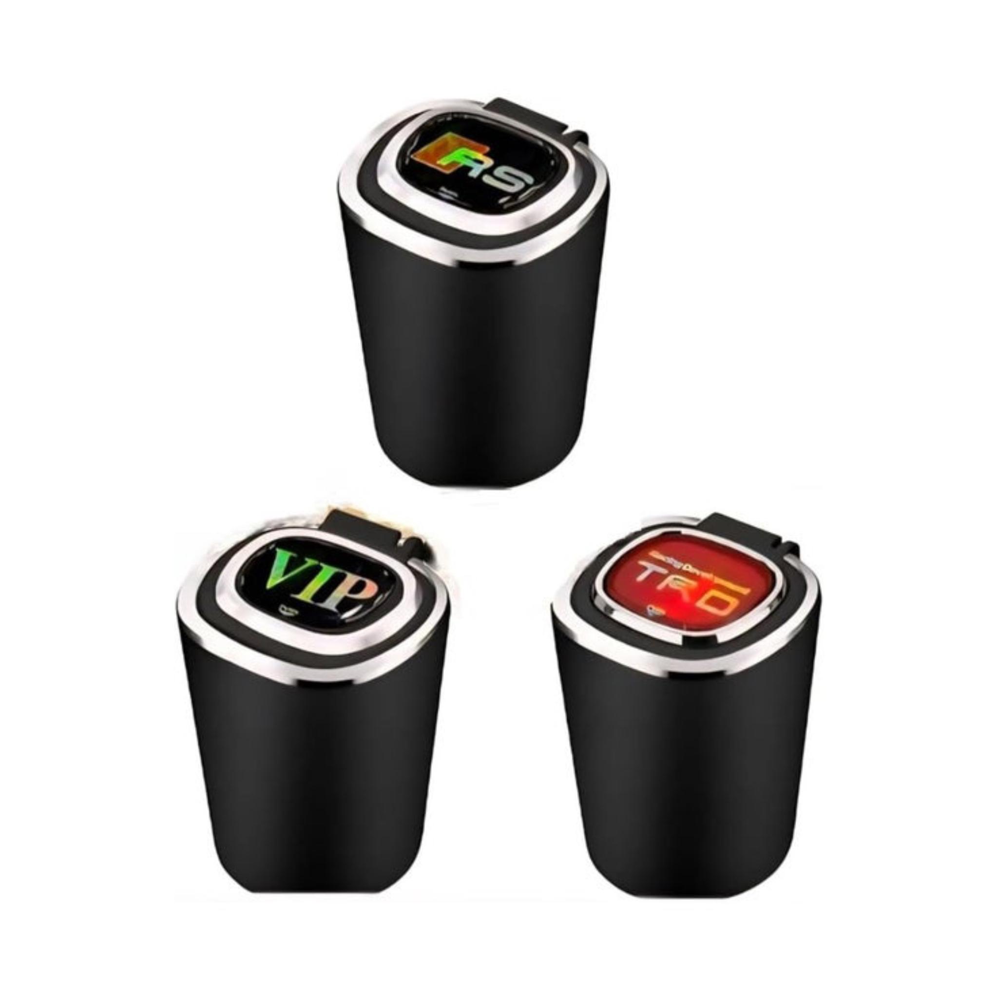 LED Car Ashtray with Digital Display, Black Premium Plastic, Multiple Model Indicators, Auto Interior Accessory