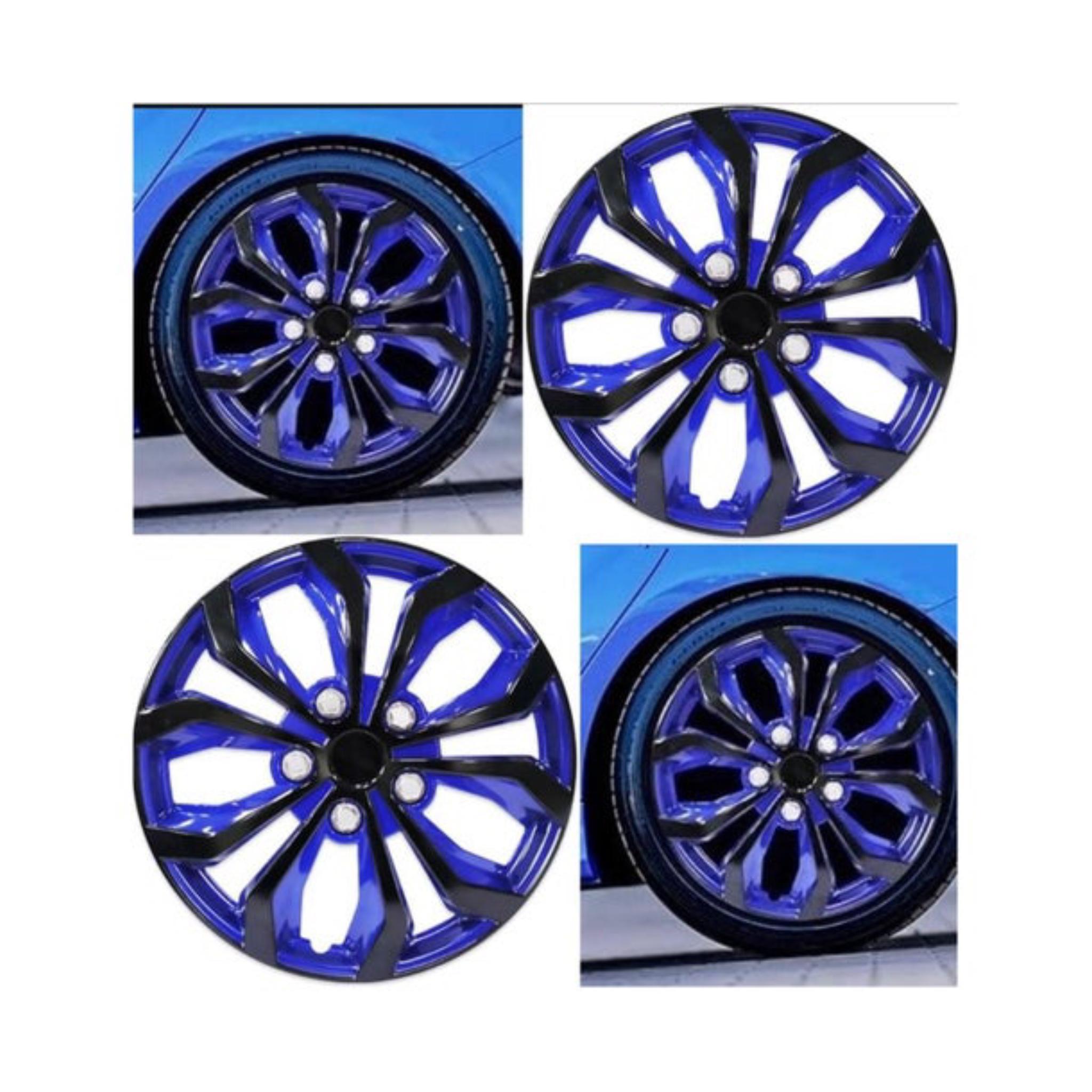 Wheel Hub Caps, Set of 4, Blue and Black, Sport Racing Style