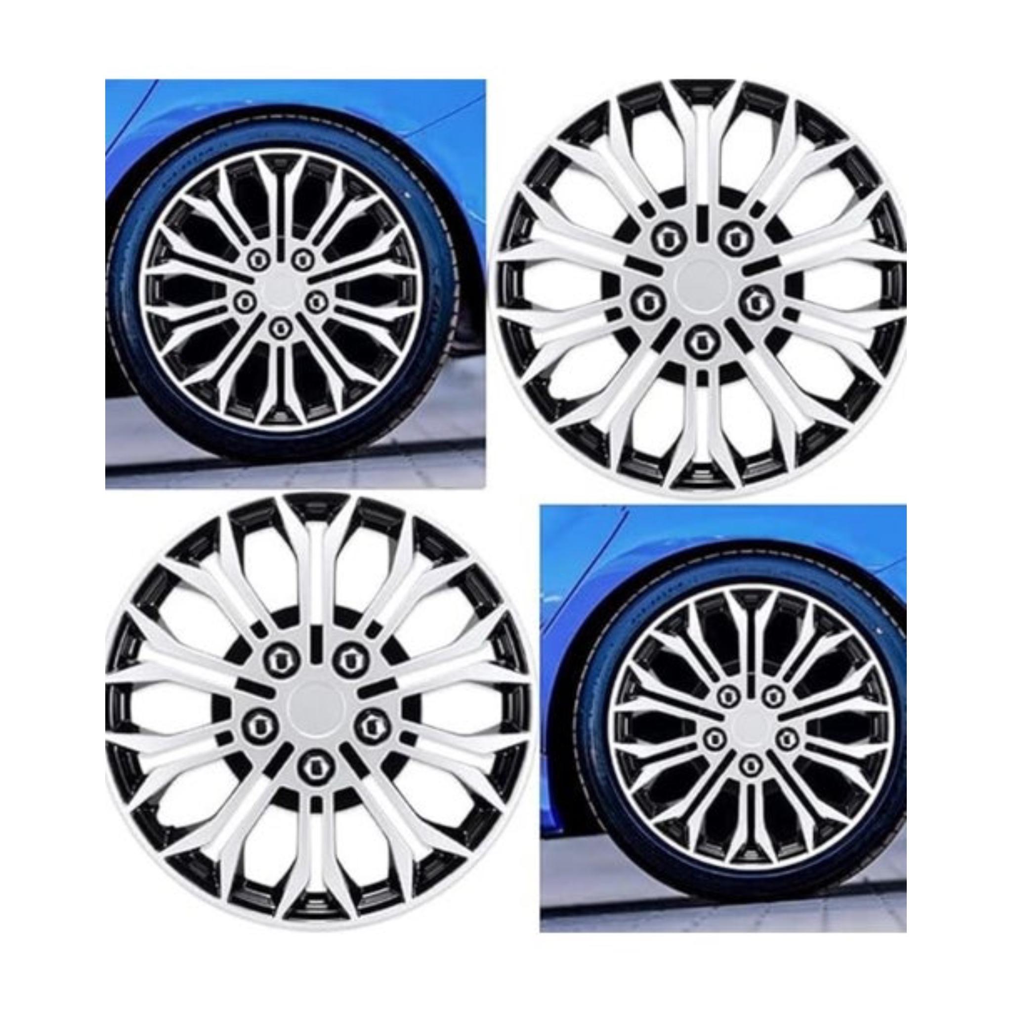 Wheel Covers, Black and Silver Spider Design Hub Caps, Set of 4