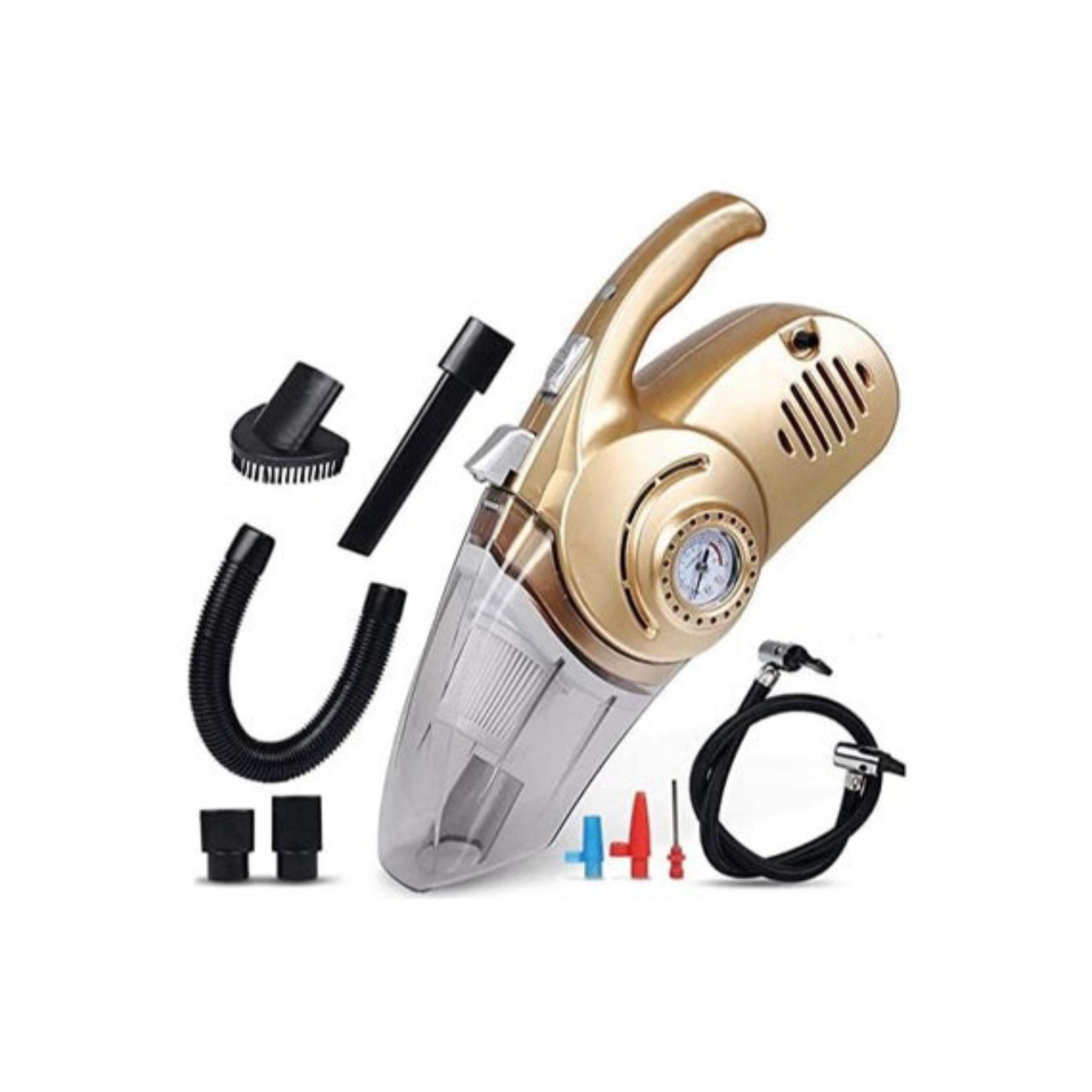 Car 4 in 1 Handheld Corded Vacuum Cleaner, DC 12V Wet Dry Auto Dust Buster with Tyre Inflator Pressure Gauge and LED Light for Pet Hair,Car Cleaning