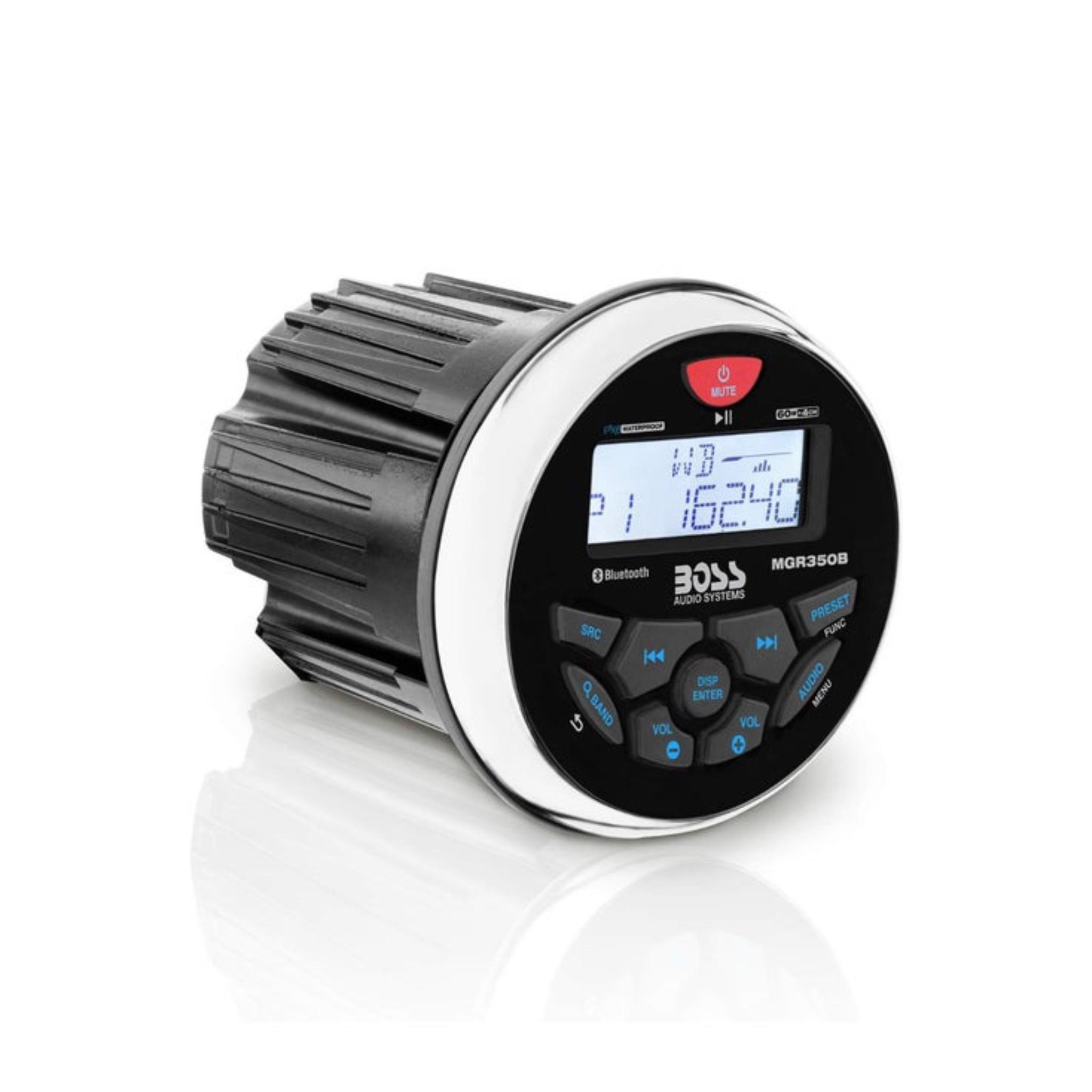 BOSS MGR350B Marine Boat Stereo Gauge Receiver – Bluetooth Head Unit, No CD DVD Player, Built-in 4 Channel Amplifier