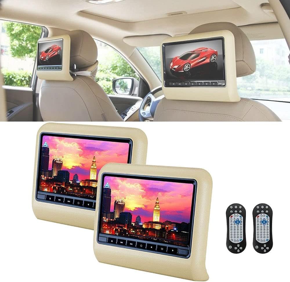 9 Inch Headrest Slot-In Car DVD Player, Car Headrest Monitors with FM Transmitter/IR/USB/SD/Wireless Game, with 32-bit Games, Pack of 2